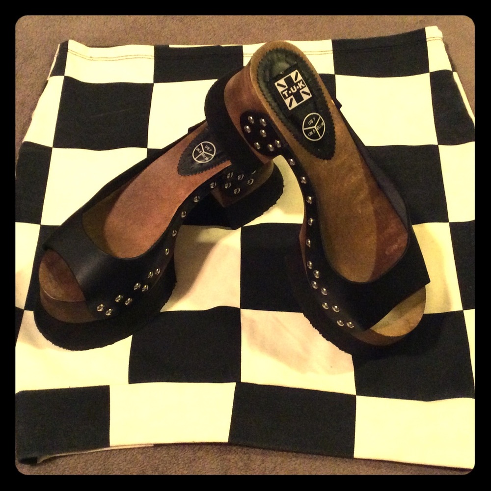 Womens T.U.K Platform Leather Studded Shoes